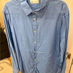 Zara Men's Casual Light Blue Button Down Shirt